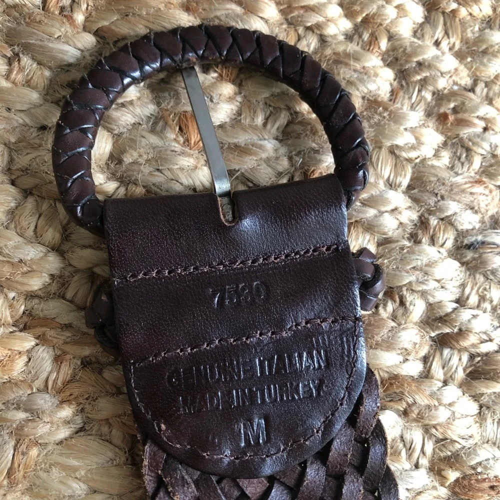 New: Anthropologie Woven Leather Belt with Silver Medallions. Size Medium
